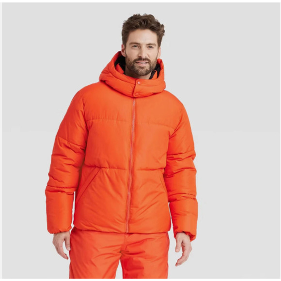 NWT Men's Heavy Puffer Jacket - All in Motion Red Orange X-Large NWT Reg $68 - Picture 4 of 12